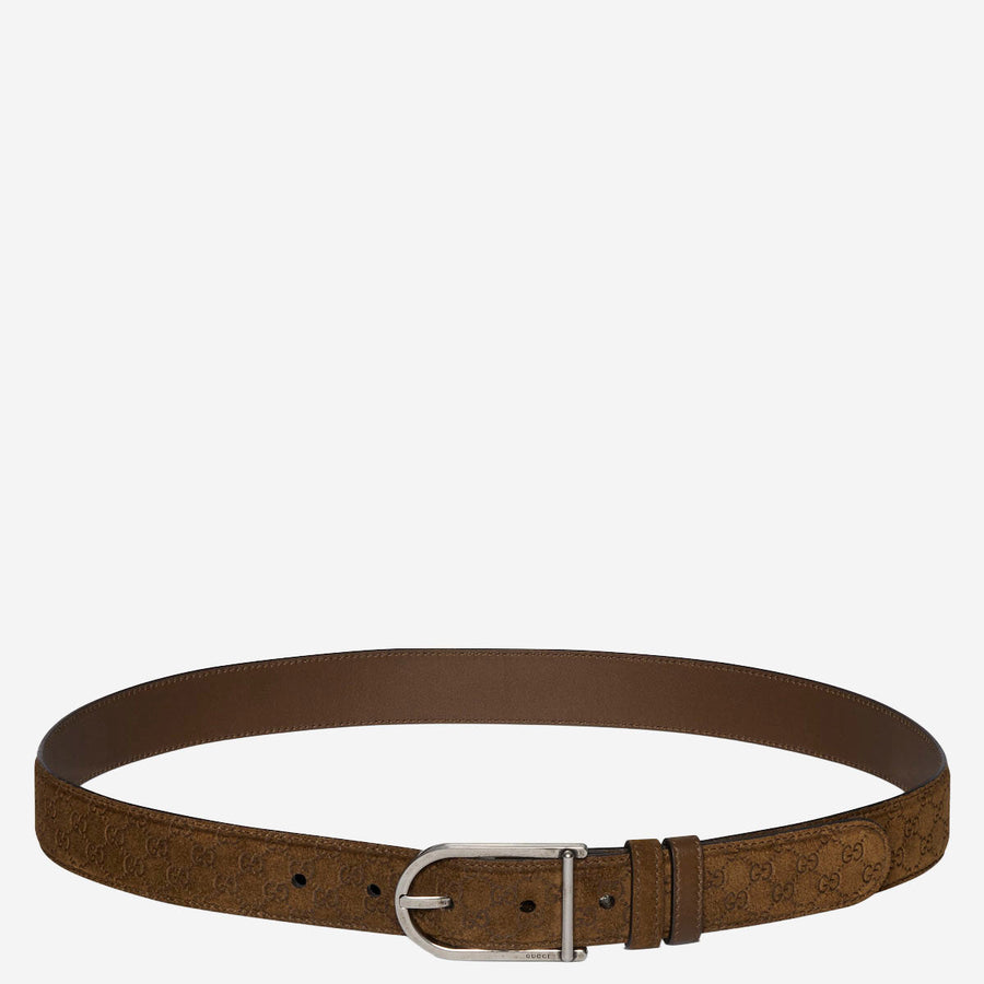 Gucci Reversible Gg Suede And Leather Belt — Brown