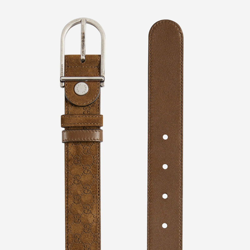 Gucci Reversible Gg Suede And Leather Belt — Brown