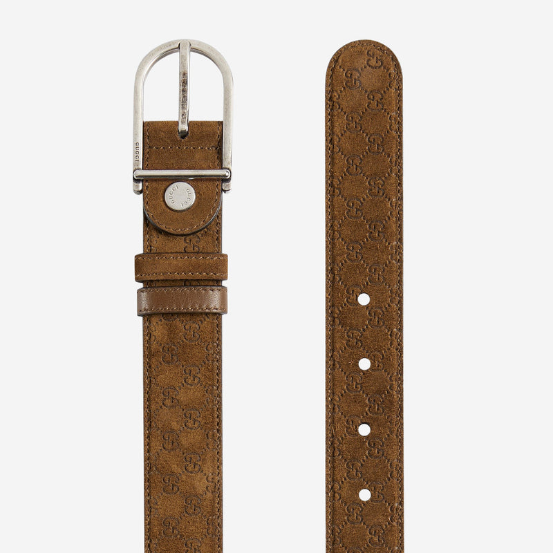 Gucci Reversible Gg Suede And Leather Belt — Brown