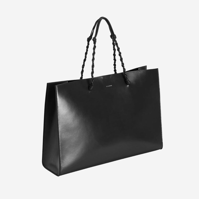 Jil Sander Hand-Knotted Leather Tote Bag — Black