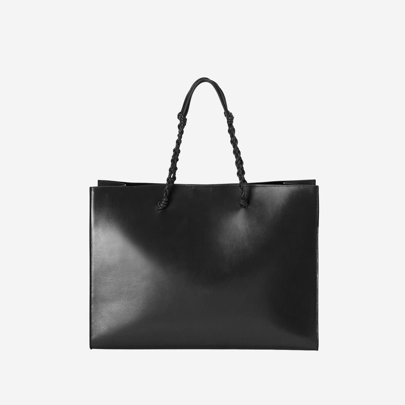 Jil Sander Hand-Knotted Leather Tote Bag — Black