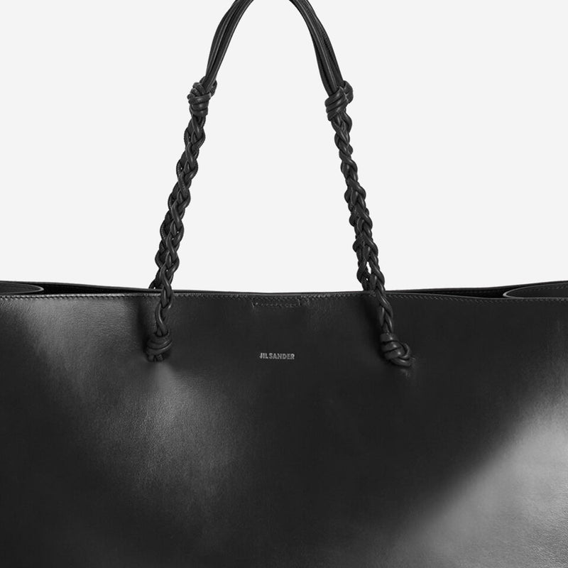 Jil Sander Hand-Knotted Leather Tote Bag — Black