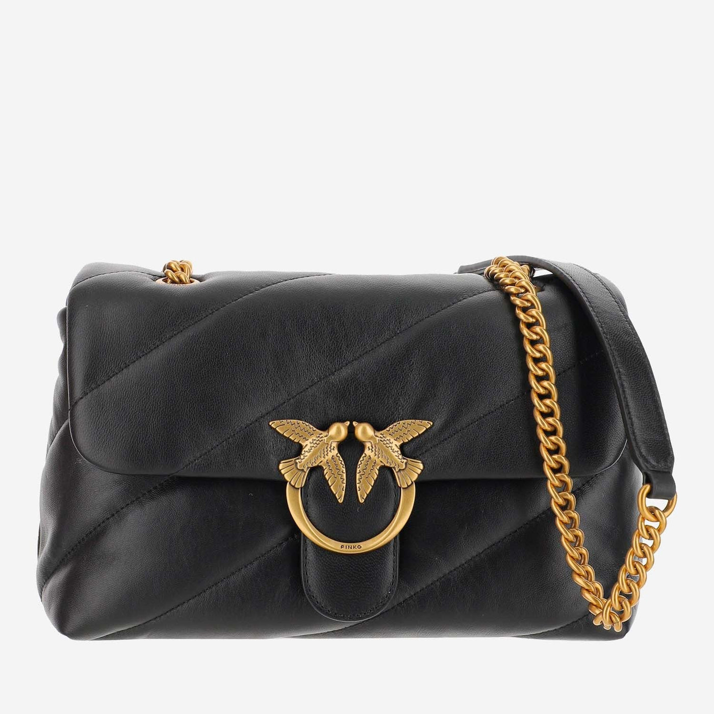 Pinko Love Shoulder Bag — Black Calfskin Leather