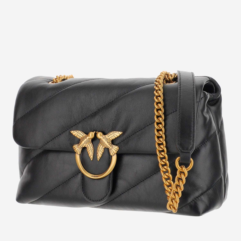Pinko Love Shoulder Bag — Black Calfskin Leather