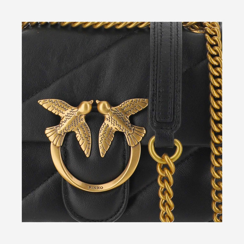 Pinko Love Mini Puff Shoulder Bag — Black Leather