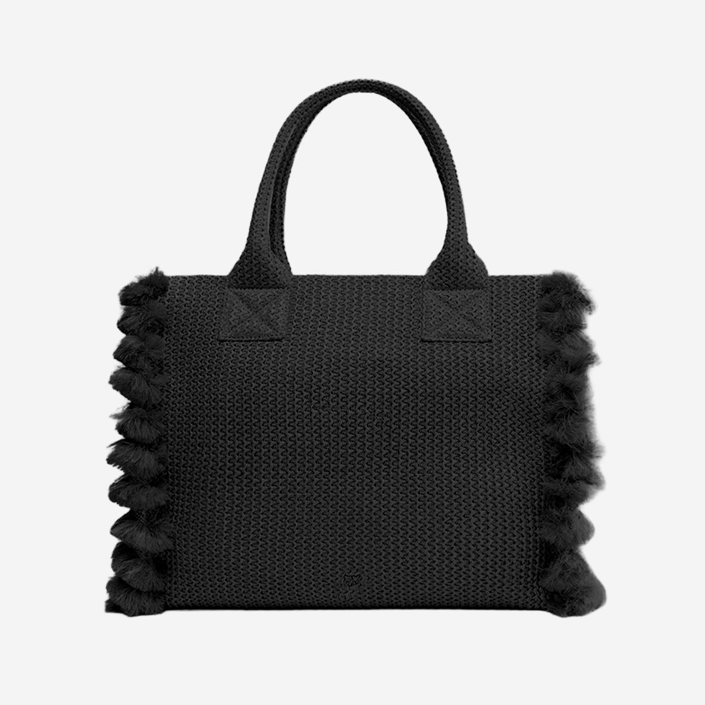 Pinko Raffia With Decorative Tassels Tote Bag — Black Polypropylene
