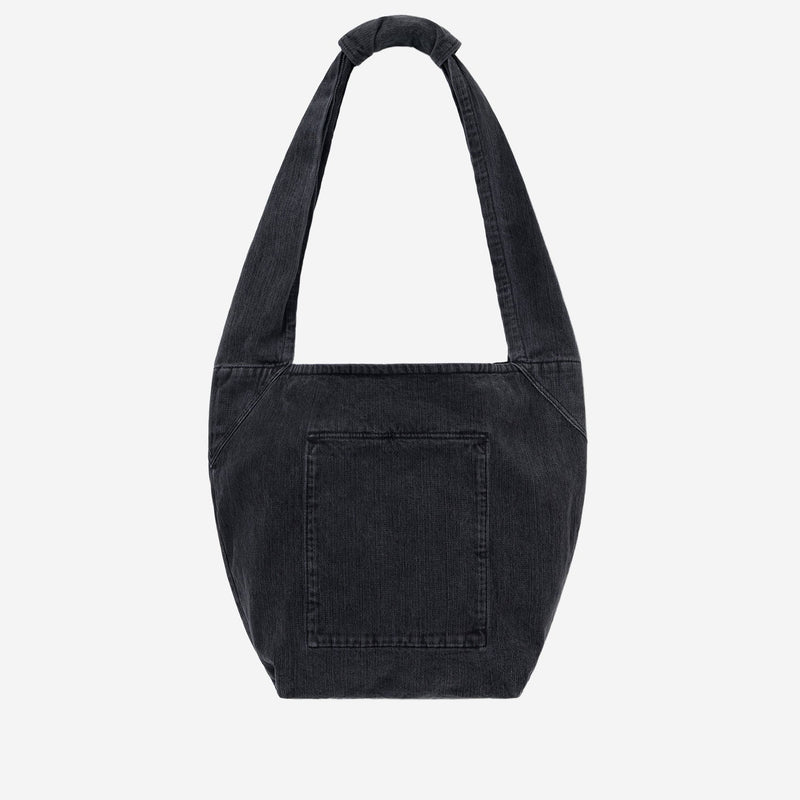 Solid Homme Cotton Denim Shoulder Bag — Black