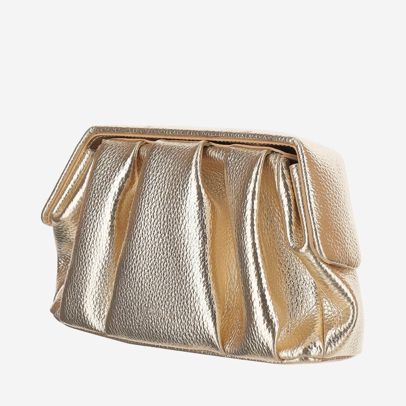 Themoirè Pleated Vegan Leather Clutch — Gold