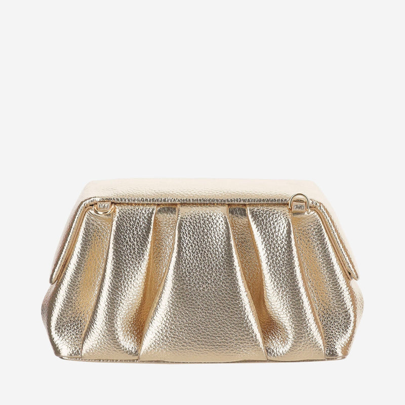 Themoirè Pleated Vegan Leather Clutch — Gold
