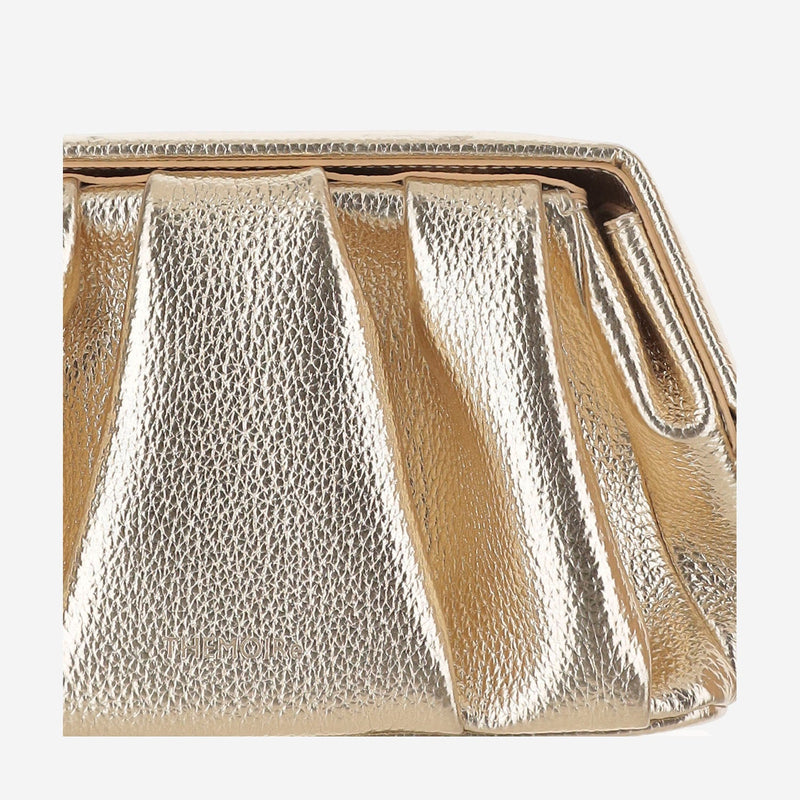 Themoirè Pleated Vegan Leather Clutch — Gold