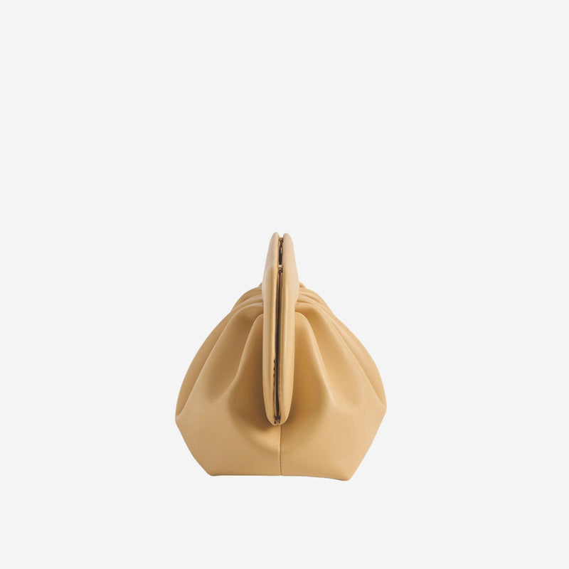Themoirè Vegan Leather Top Handle Bag — Beige