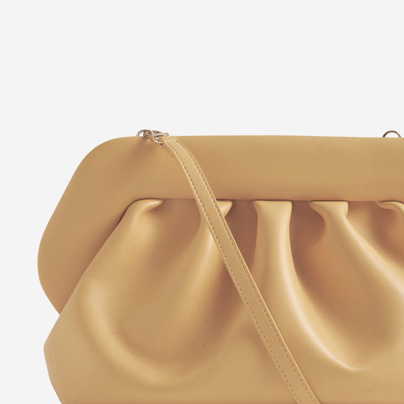 Themoirè Vegan Leather Top Handle Bag — Beige