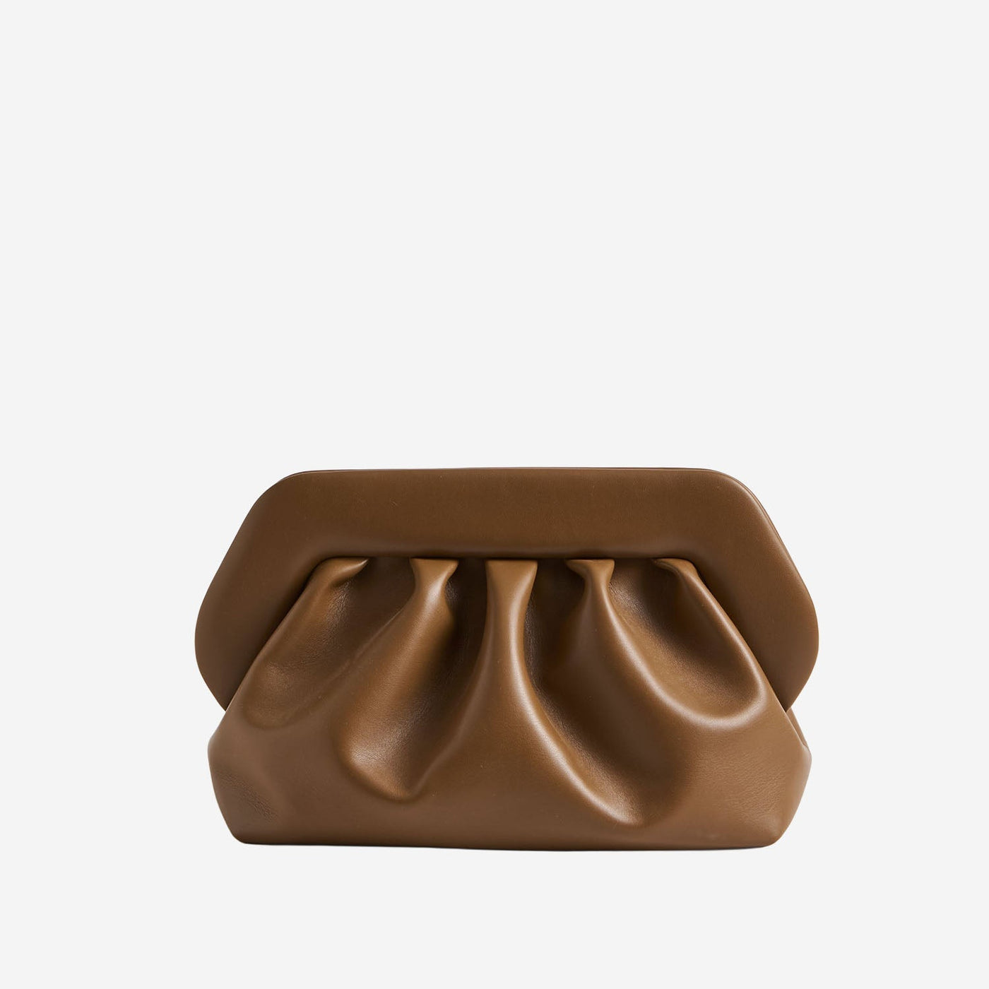 Themoirè Vegan Leather Gathered Clutch — Brown