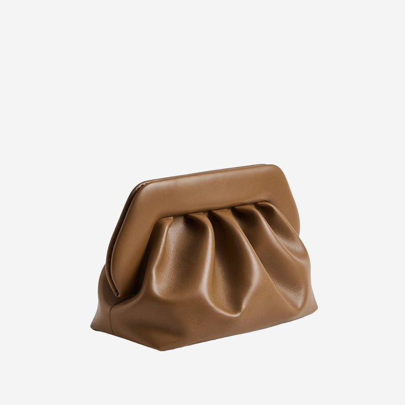 Themoirè Vegan Leather Gathered Clutch — Brown