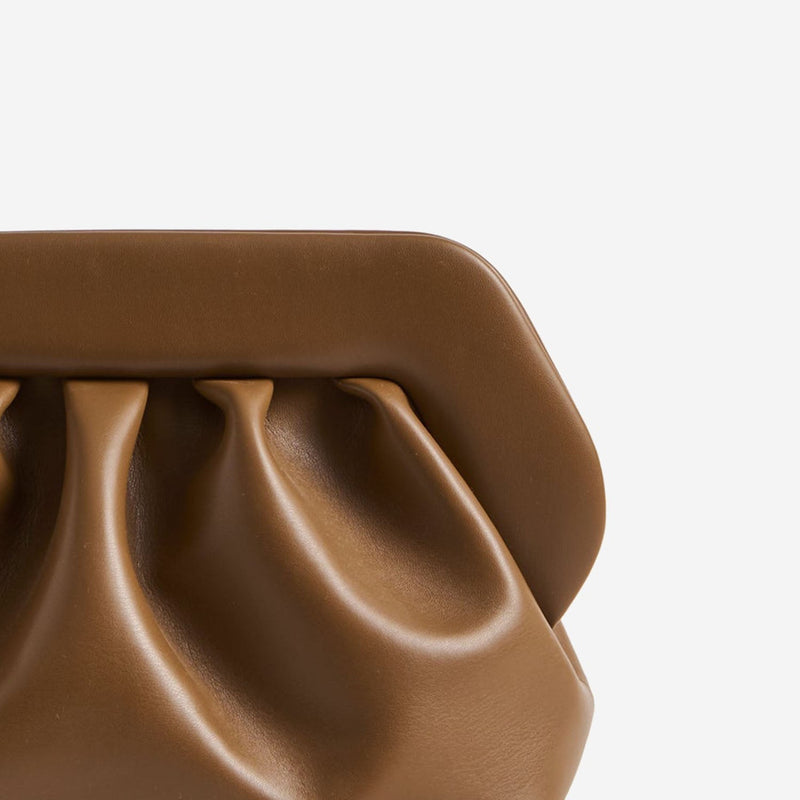 Themoirè Vegan Leather Gathered Clutch — Brown
