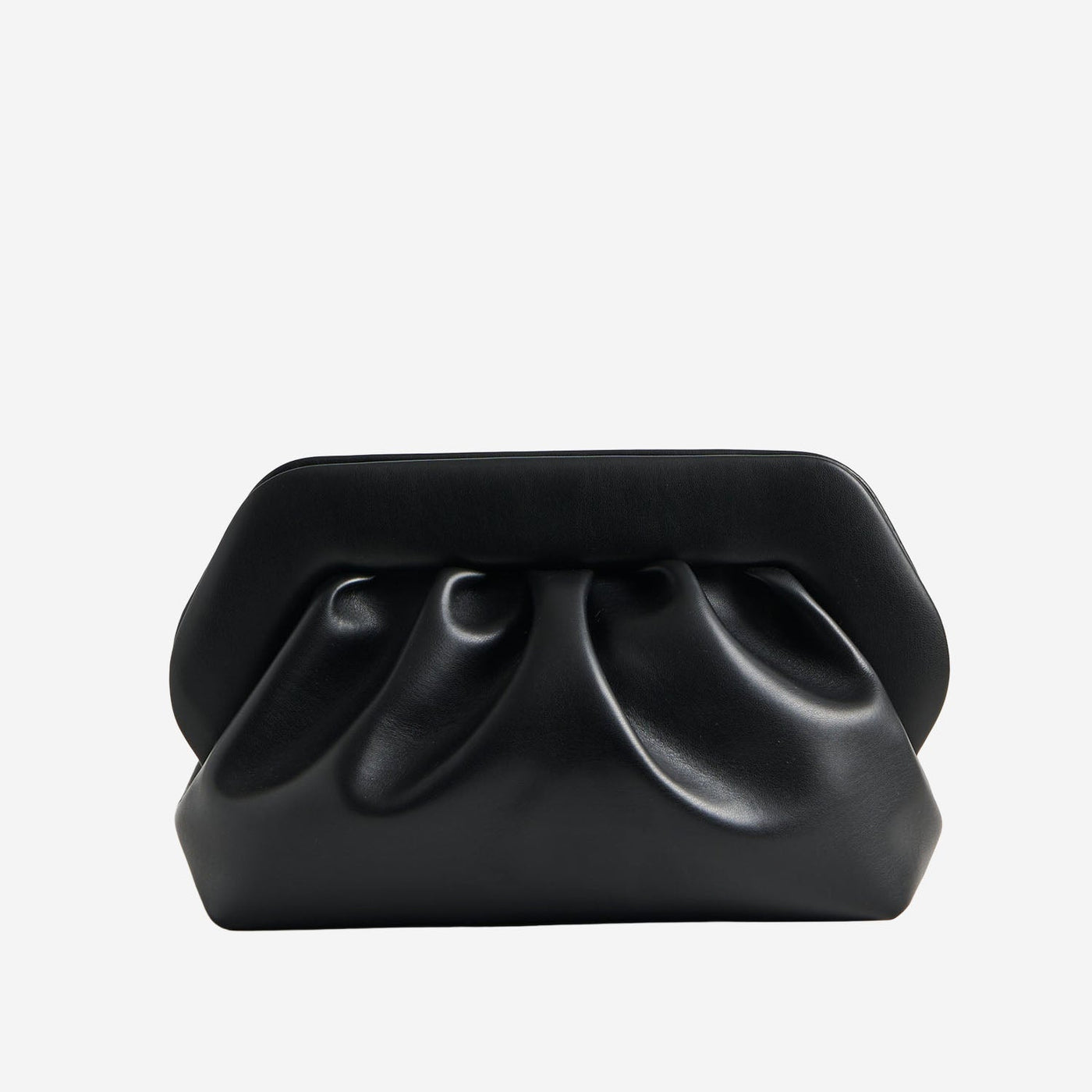 Themoirè Pleated Vegan Fabric Top Handle Bag — Black