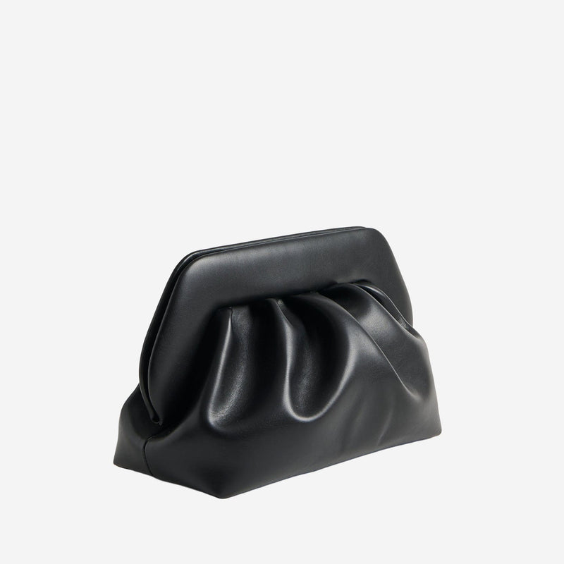 Themoirè Pleated Vegan Fabric Top Handle Bag — Black