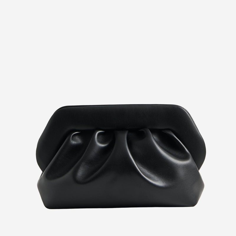 Themoirè Pleated Vegan Fabric Top Handle Bag — Black