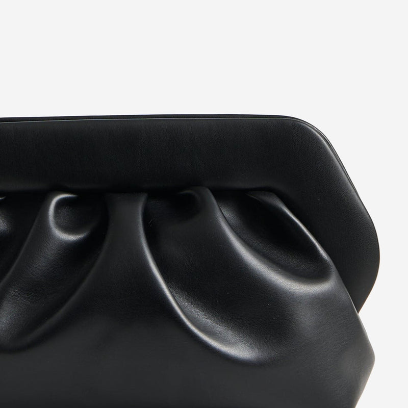 Themoirè Pleated Vegan Fabric Top Handle Bag — Black