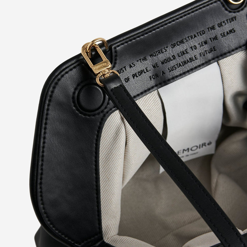 Themoirè Sculptural Vegan Fabric Top Handle Bag — Black