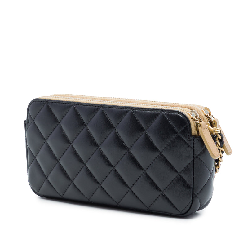 CC Quilted Lambskin and Suede Double Zip Phone Holder With Chain - Image 2