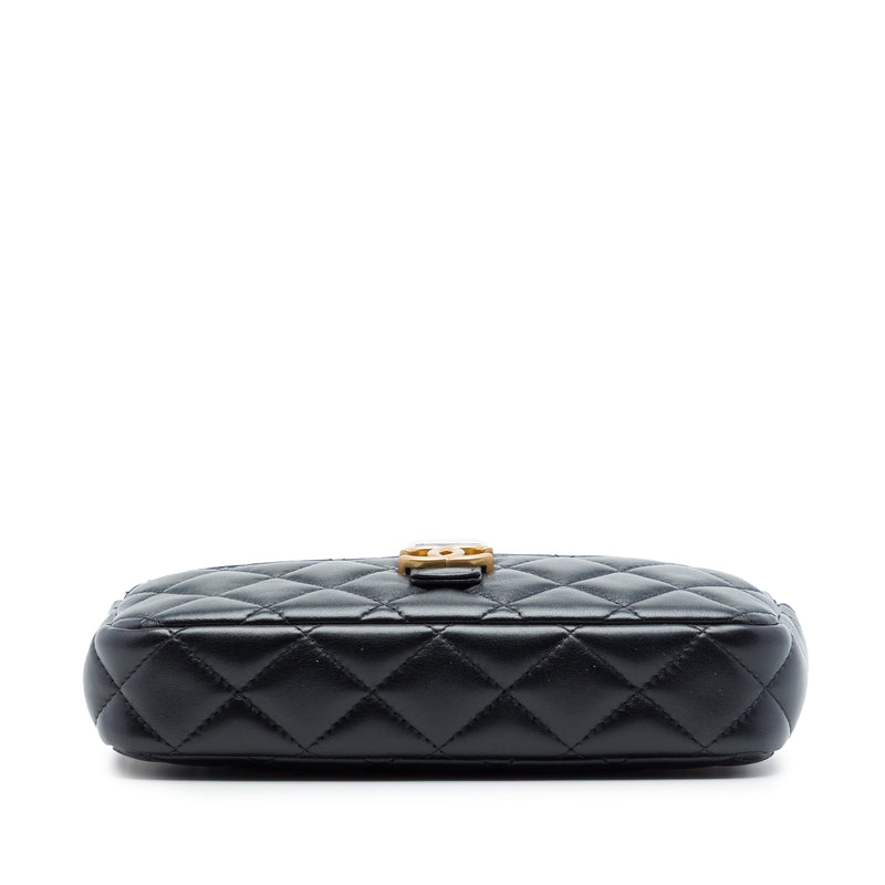 CC Quilted Lambskin and Suede Double Zip Phone Holder With Chain - Image 3