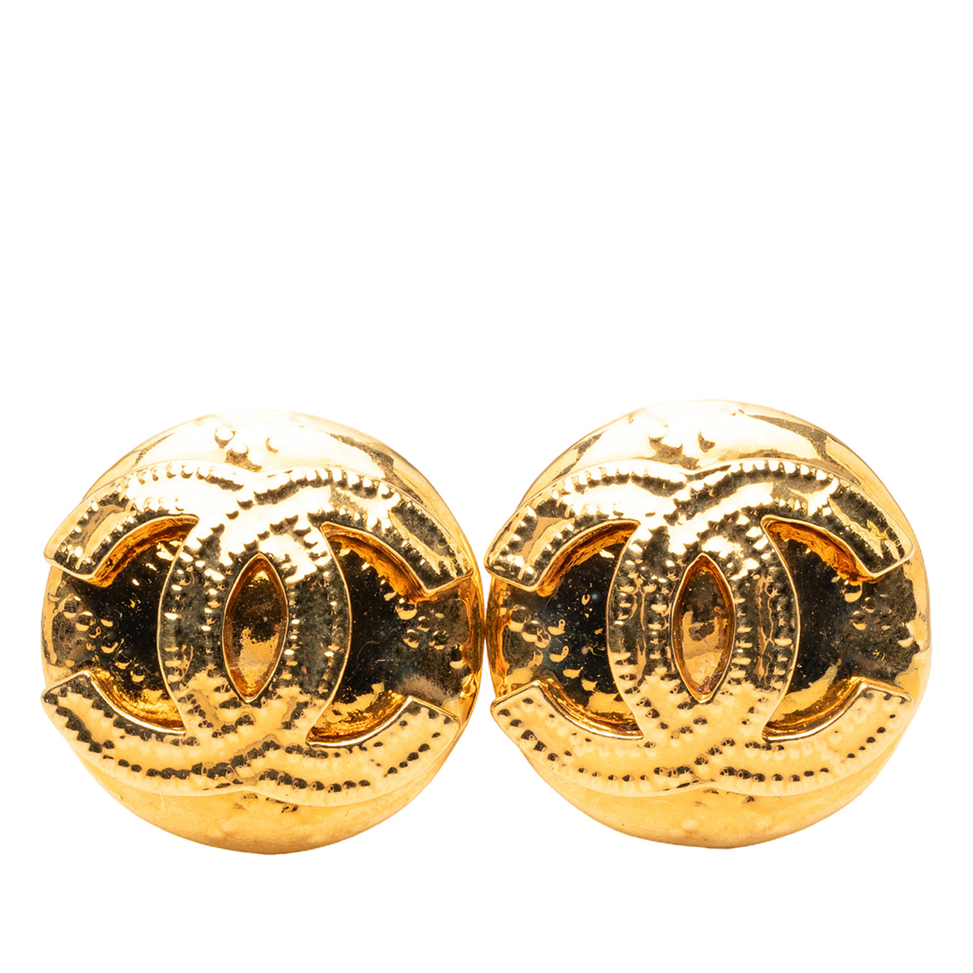 Gold Plated CC Round Clip on Earrings - Image 1