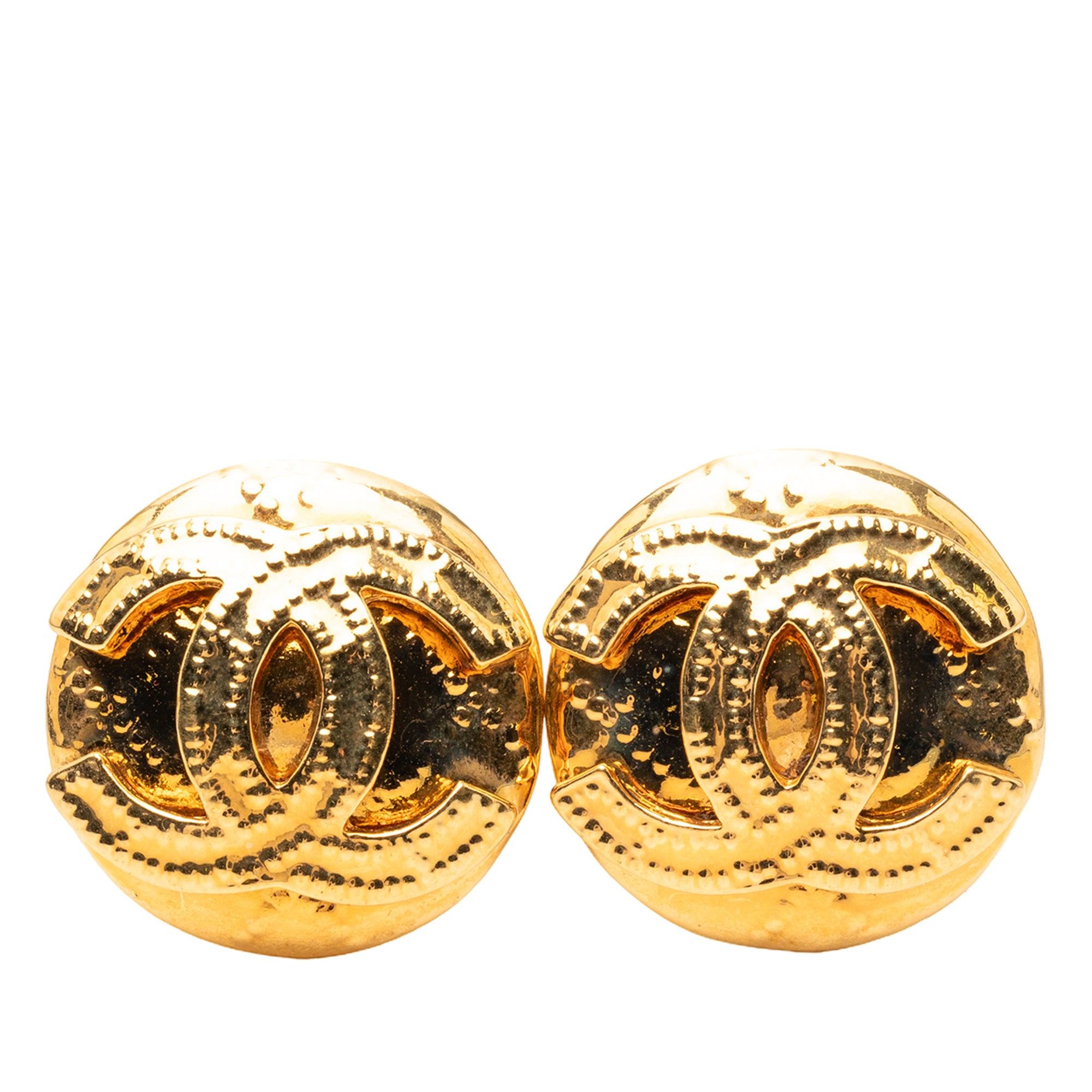Gold Plated CC Round Clip on Earrings - Image 1