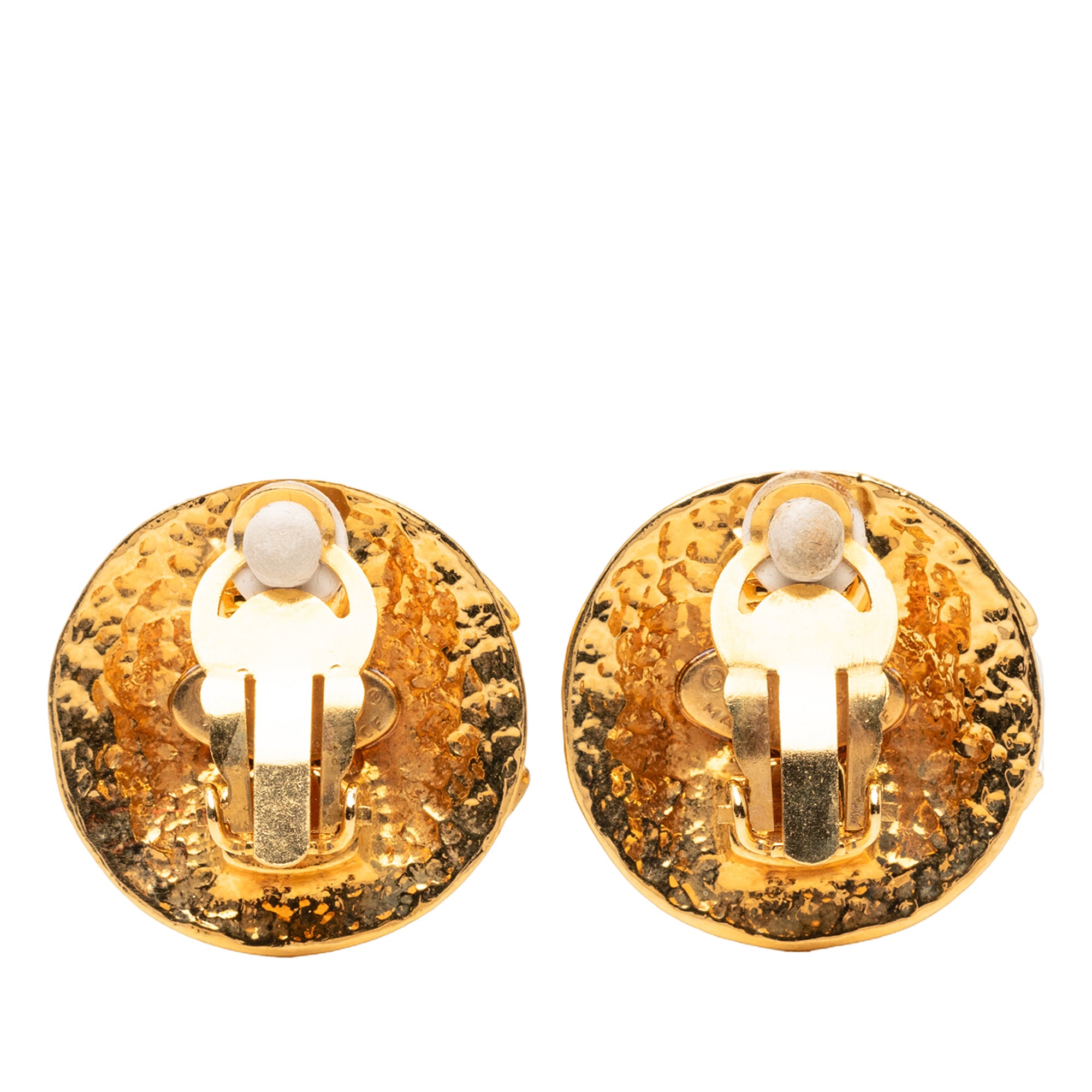 Gold Plated CC Round Clip on Earrings - Image 2