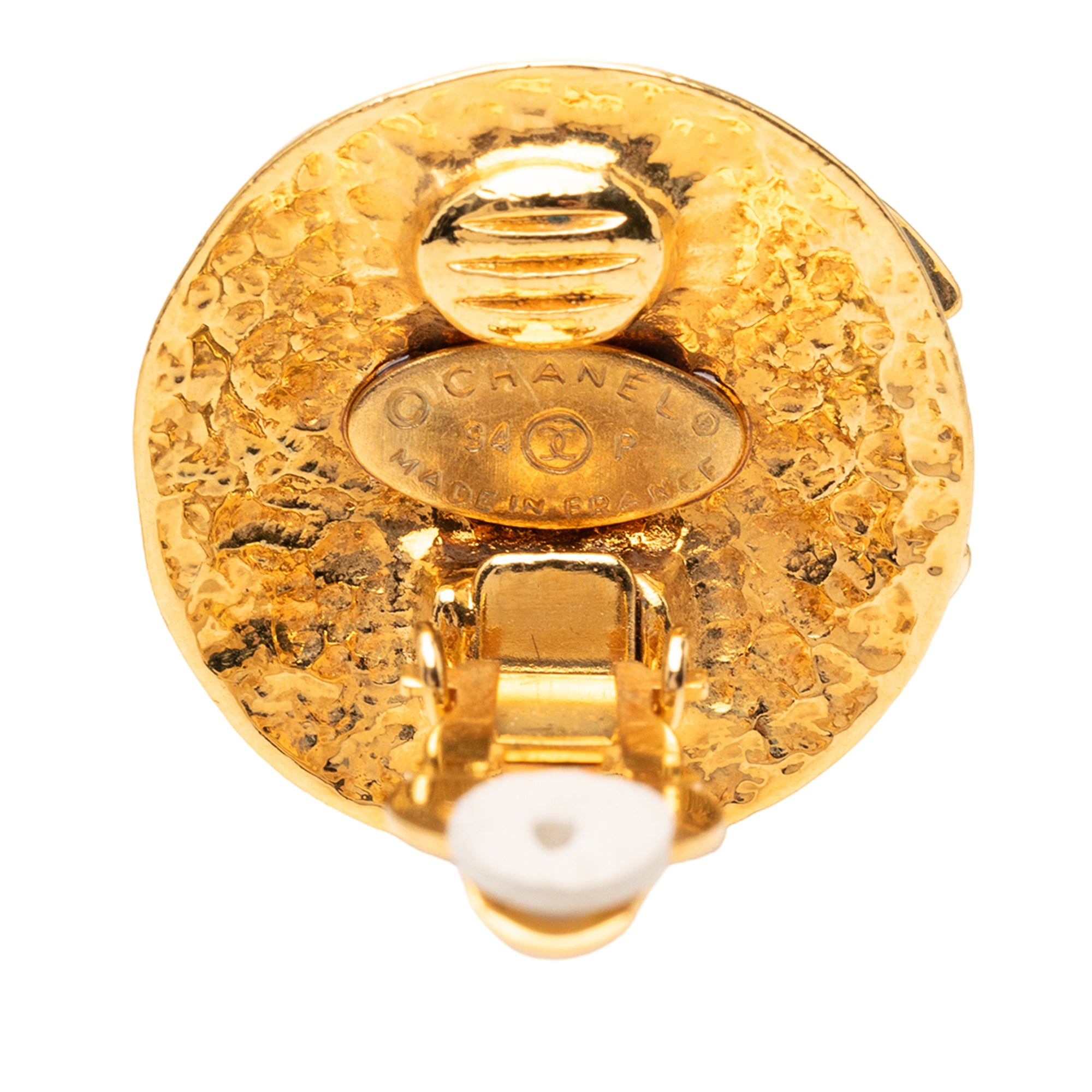 Gold Plated CC Round Clip on Earrings - Image 3