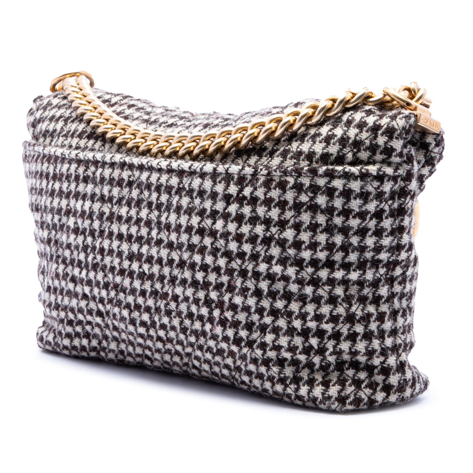 Medium Quilted Houndstooth Tweed and Calfskin Tabatiere Kisslock Fold Over Crossbody - Image 2