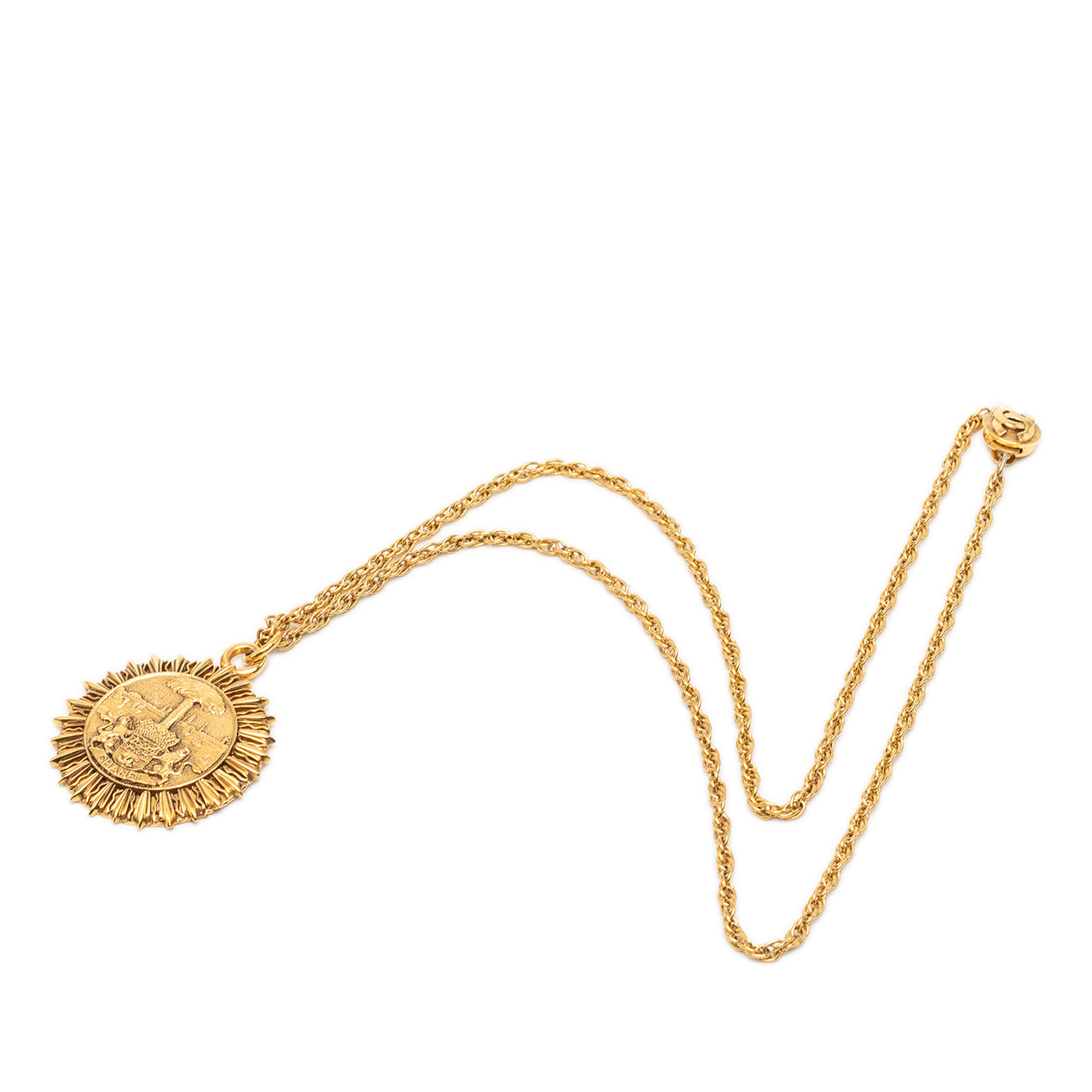 Gold Plated Medallion Coat of Arms Sunburst Pendant Necklace - Image 1