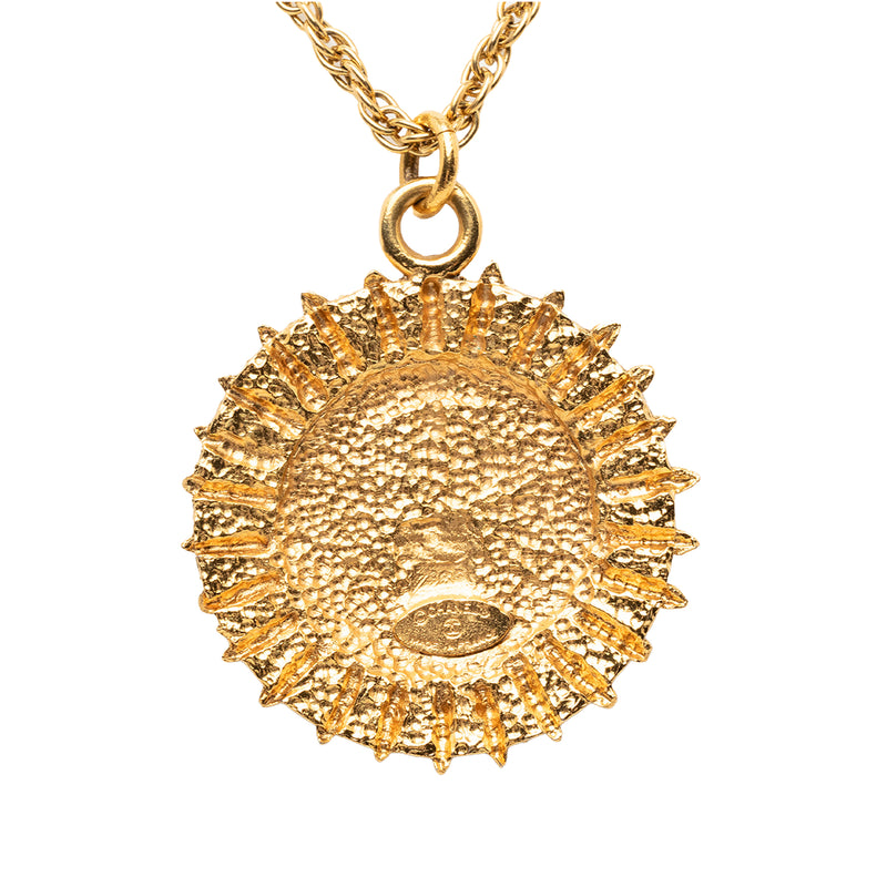 Gold Plated Medallion Coat of Arms Sunburst Pendant Necklace - Image 3