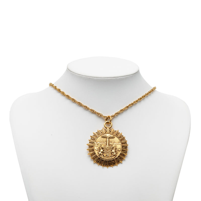 Gold Plated Medallion Coat of Arms Sunburst Pendant Necklace - Image 6