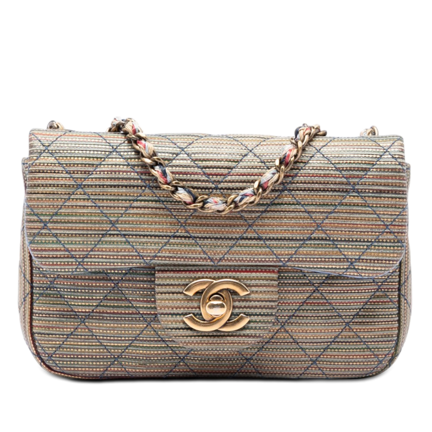 Paris Seoul Mini Metallic Lambskin Striped Flap - Image 1