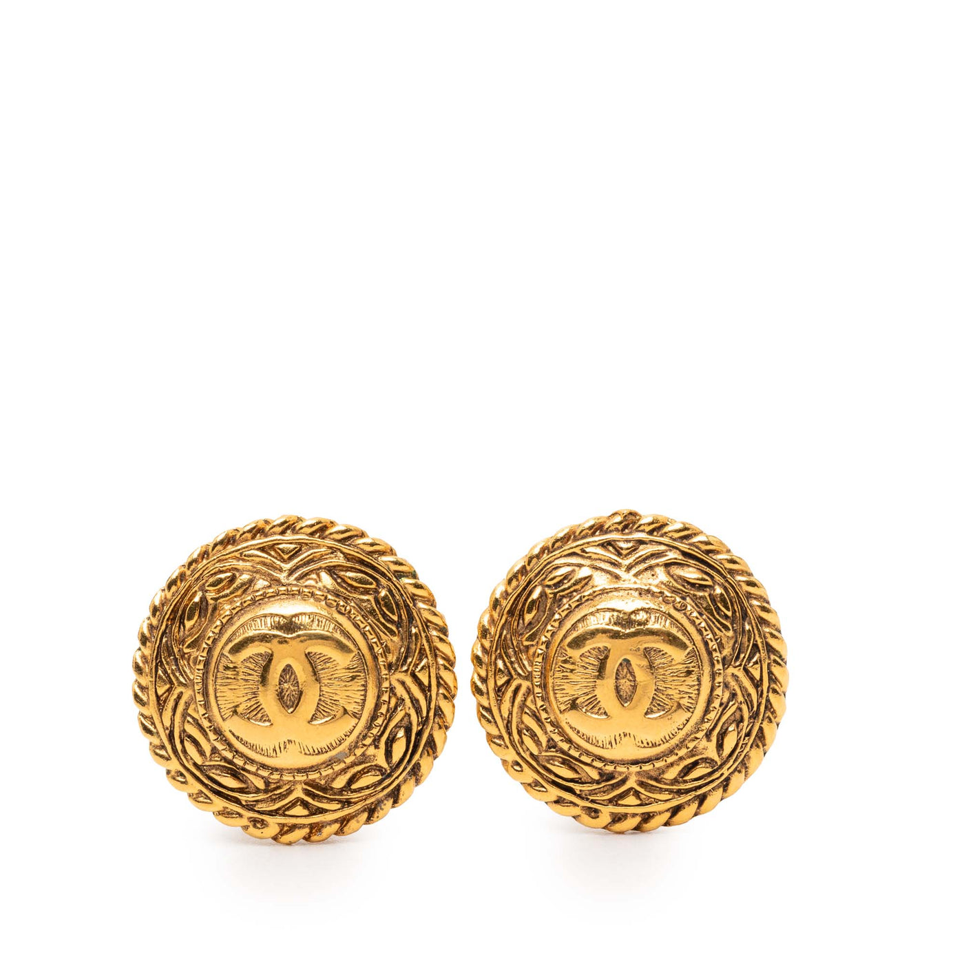 Gold Plated CC Round Clip on Earrings - Image 1