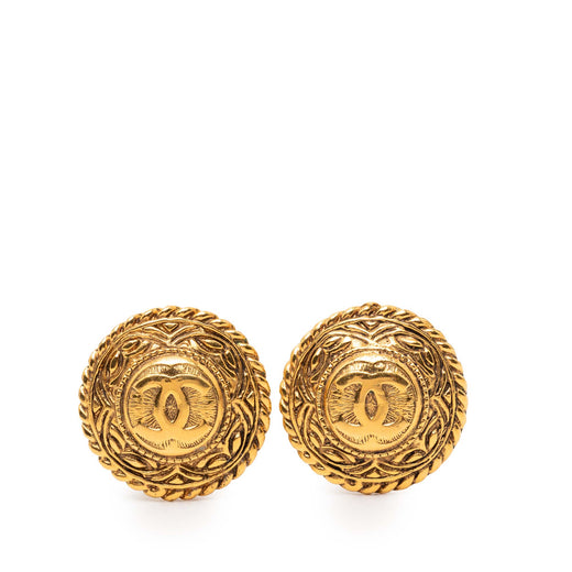 Gold Plated CC Round Clip on Earrings - Image 1
