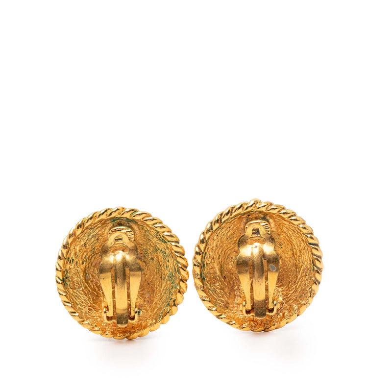 Gold Plated CC Round Clip on Earrings - Image 2