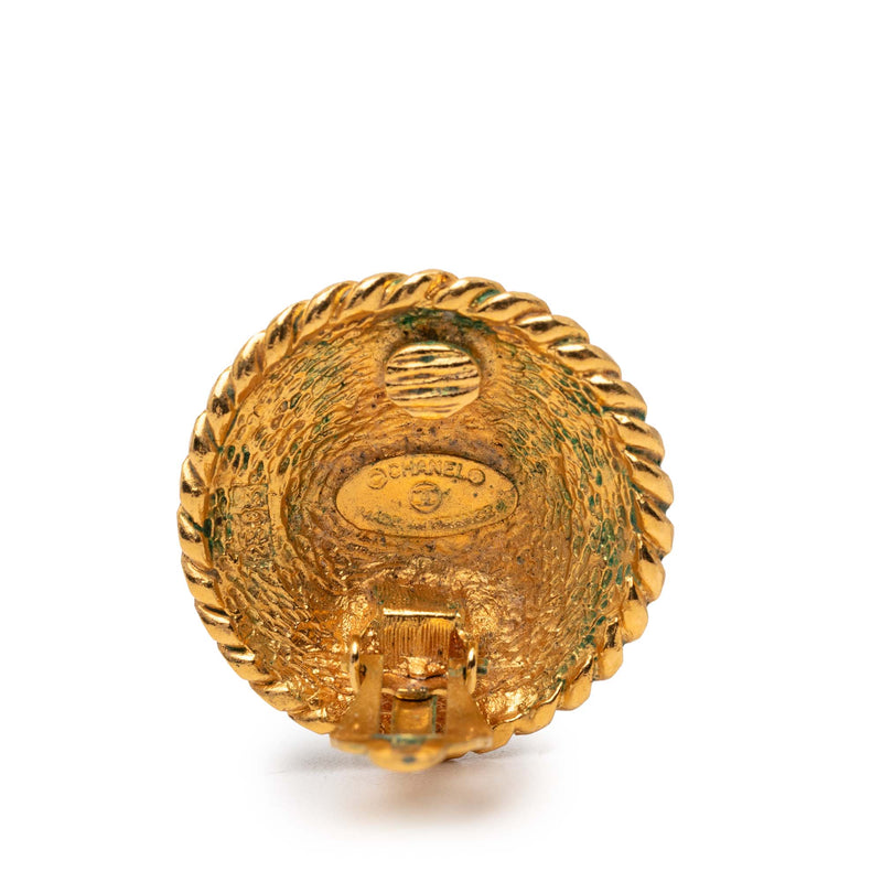 Gold Plated CC Round Clip on Earrings - Image 3