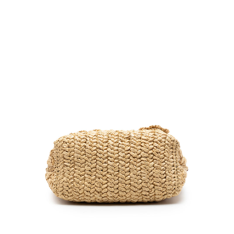 Raffia Floral Applique Crystal Chain Satchel - Image 3