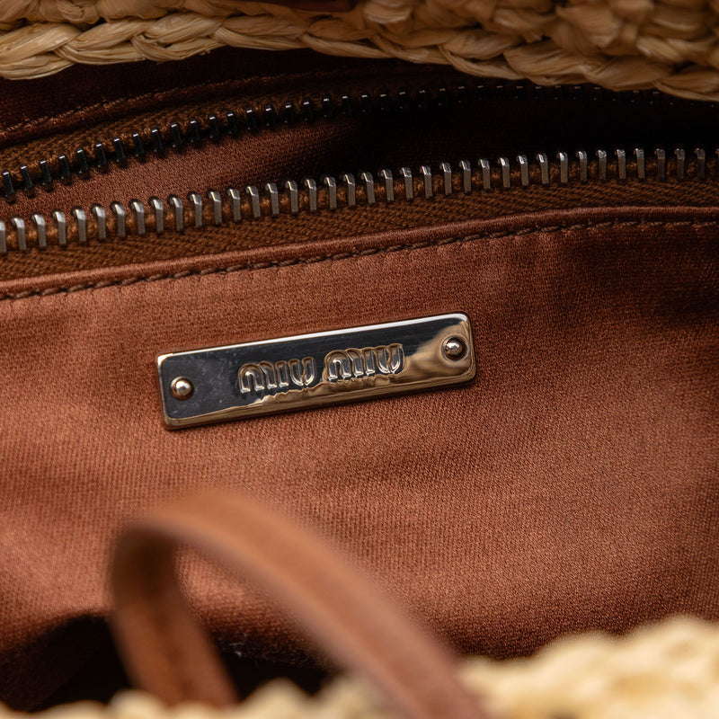 Raffia Floral Applique Crystal Chain Satchel - Image 5