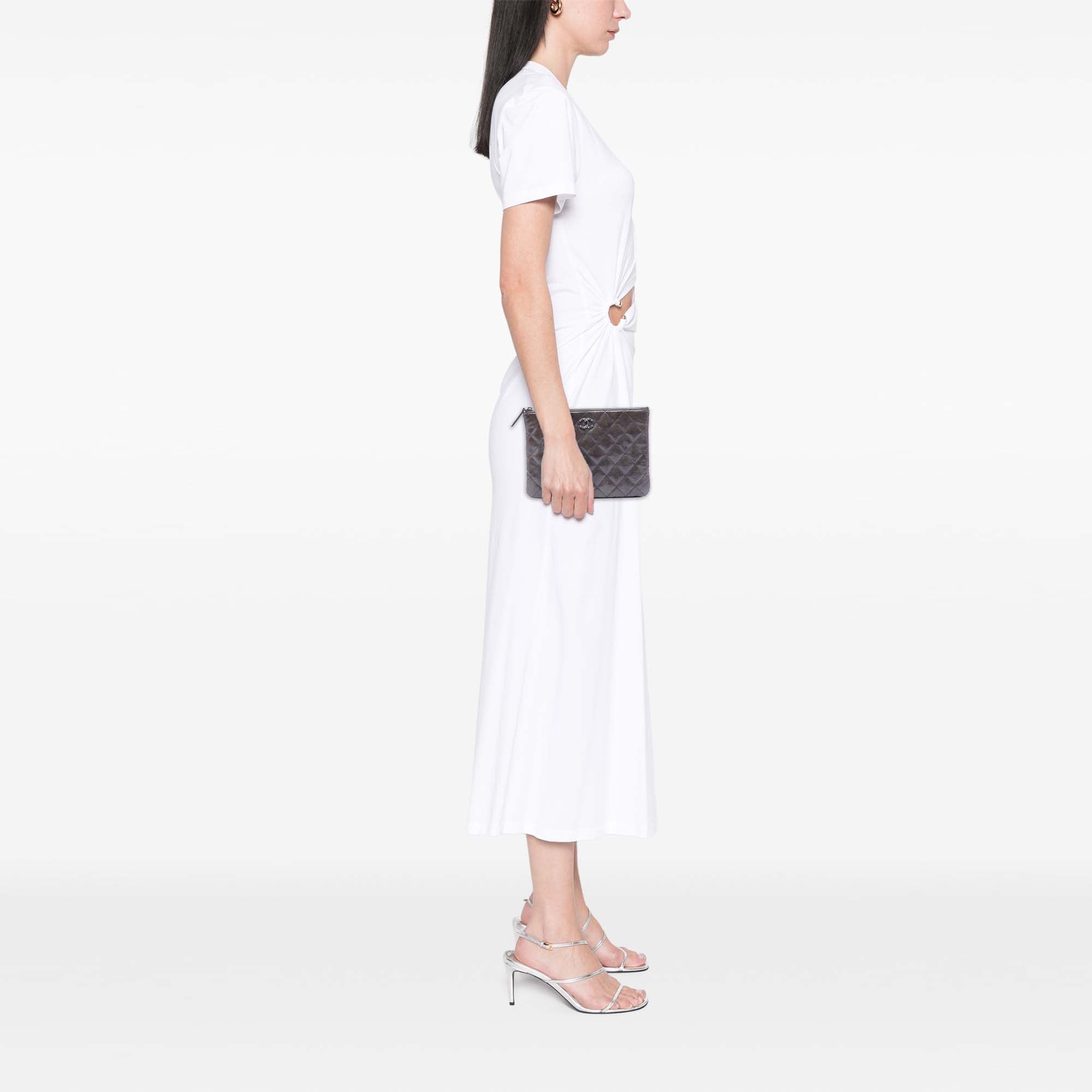 Small Quilted Crinkled Patent O Case Clutch - Image 6