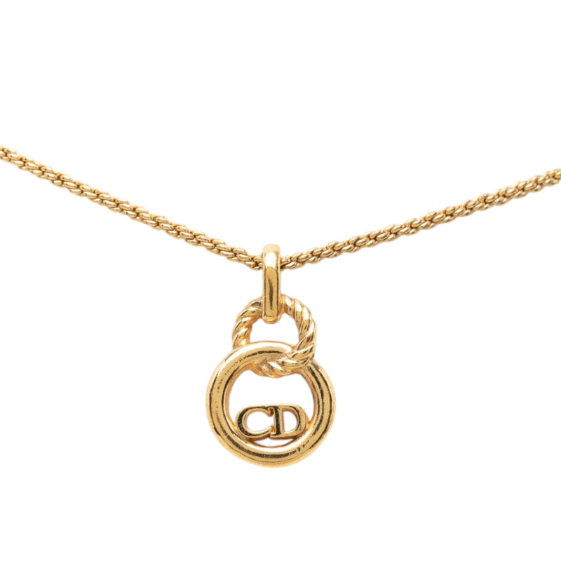 Gold Plated CD Logo Twisted Round Pendant Necklace - Image 2