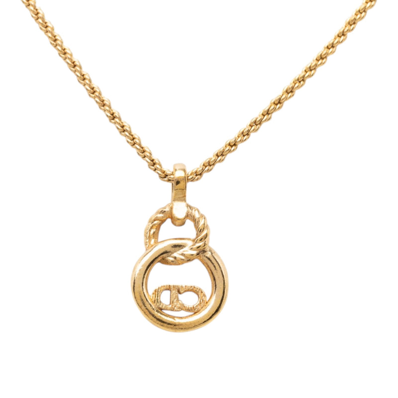 Gold Plated CD Logo Twisted Round Pendant Necklace - Image 3