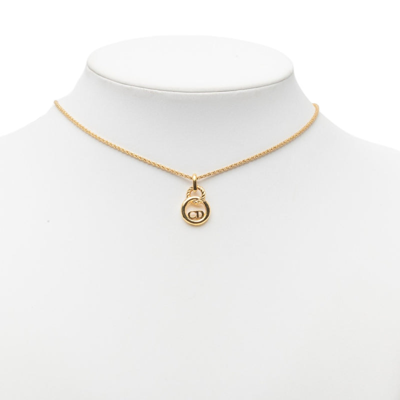 Gold Plated CD Logo Twisted Round Pendant Necklace - Image 5