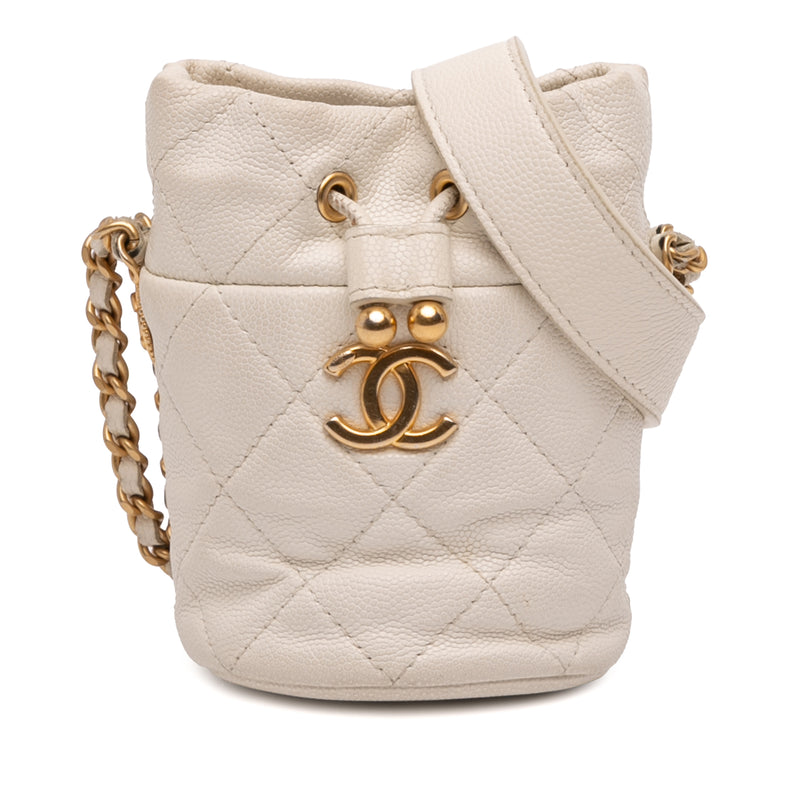 Mini Quilted Caviar Twist Your Buttons Drawstring Bucket Bag