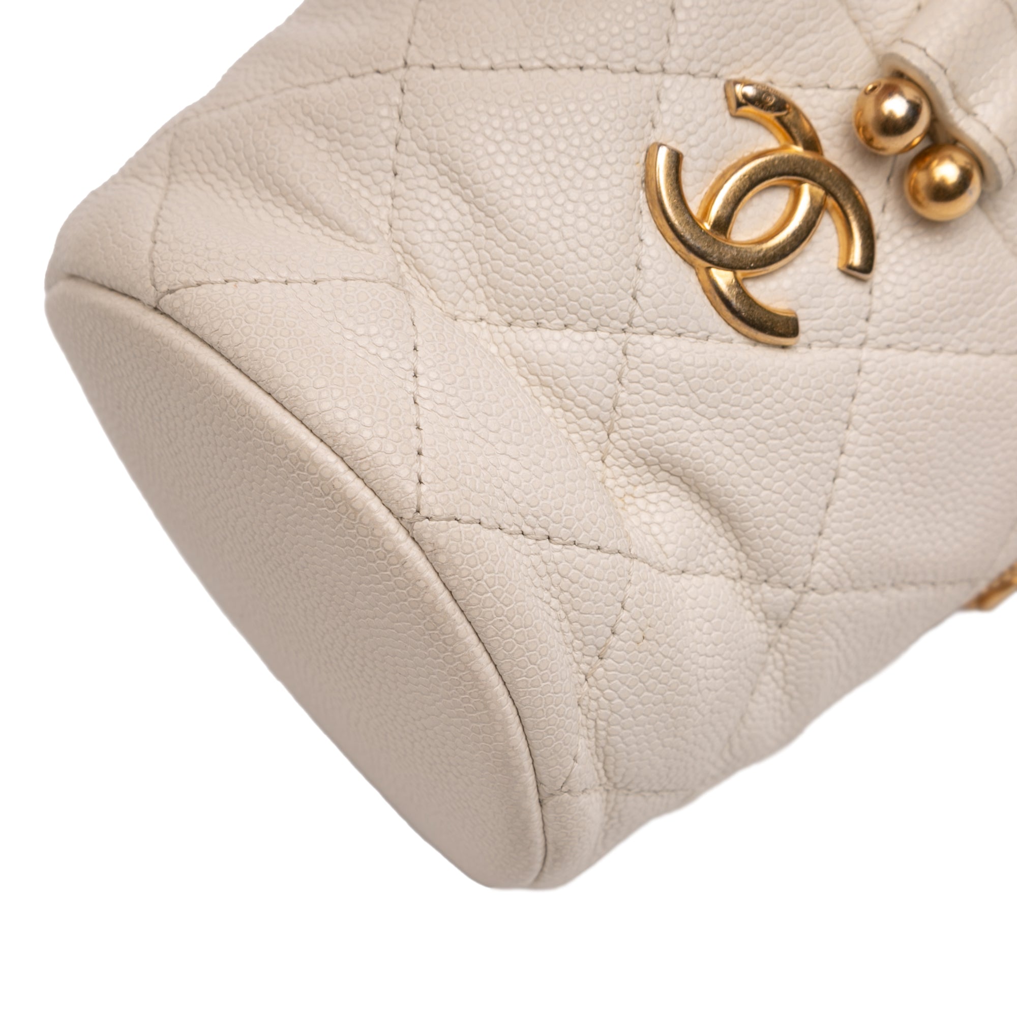 Mini Quilted Caviar Twist Your Buttons Drawstring Bucket Bag - Image 10