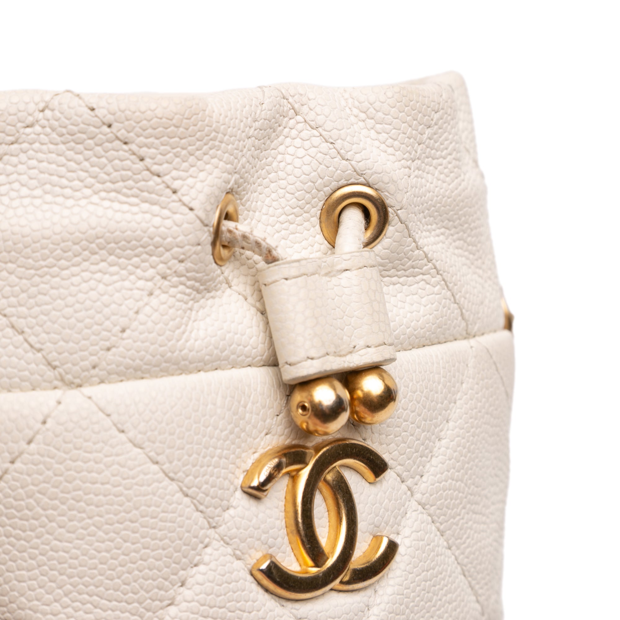 Mini Quilted Caviar Twist Your Buttons Drawstring Bucket Bag - Image 7