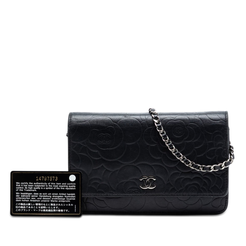 CC Embossed Lambskin Camellia Wallet On Chain - Image 8