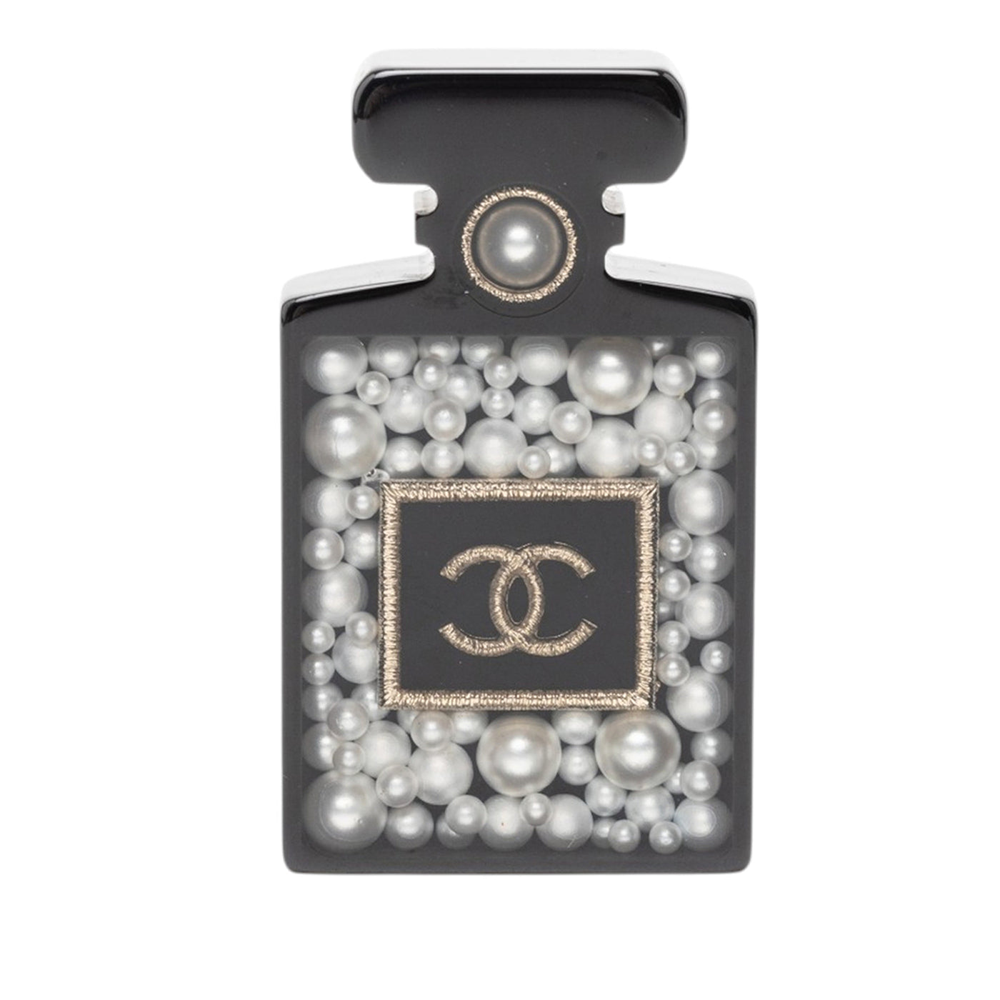 CC Resin and Faux Pearl Perfume Bottle Pin Brooch - Image 1